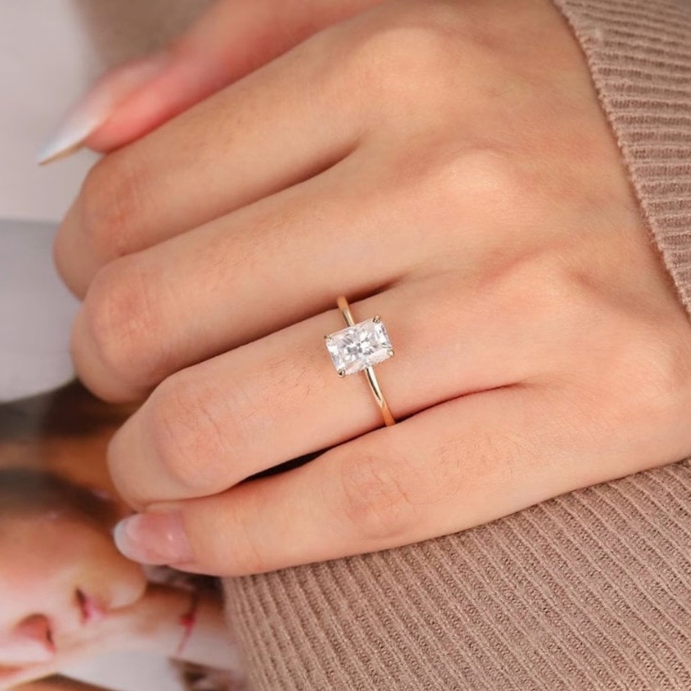 1 CT. Moissanite emerald cut engagement ring 14k yellow gold   Size 6 approx